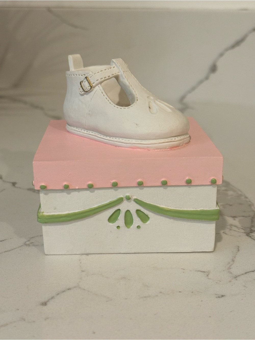 Two’s Company Baby Keepsake Box For Girl Baby Shoe Topper Holds First Tooth Hair